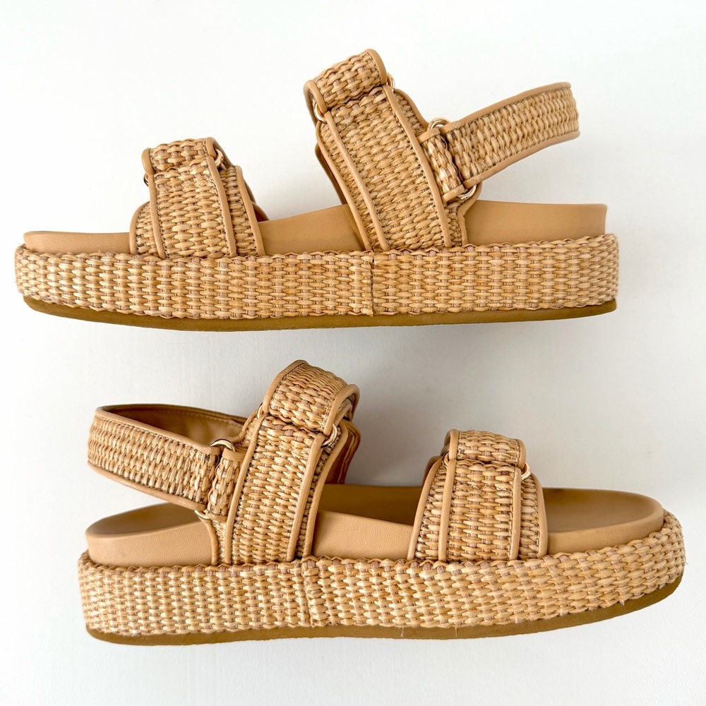 TORY BURCH || Kira Raffia Platform Sport Sandals Double T Logo Resort Summer 8.5 - Picture 4 of 13